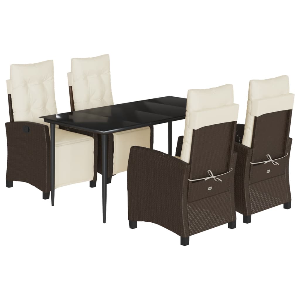 Set da Pranzo da Giardino 5pz con Cuscini in Polyrattan Marrone | homemem39