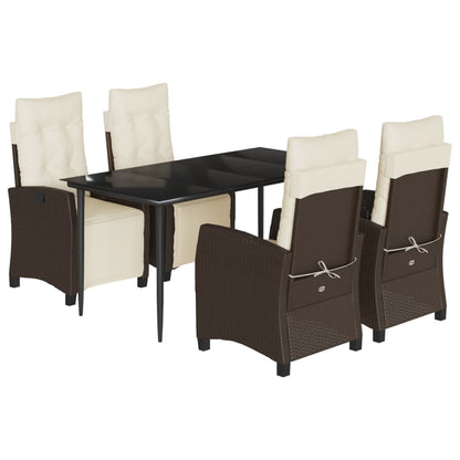 Set da Pranzo da Giardino 5pz con Cuscini in Polyrattan Marrone | homemem39