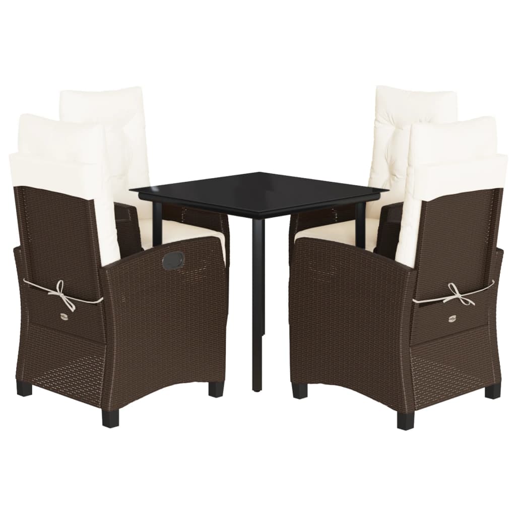 Set da Pranzo da Giardino 5pz con Cuscini in Polyrattan Marrone