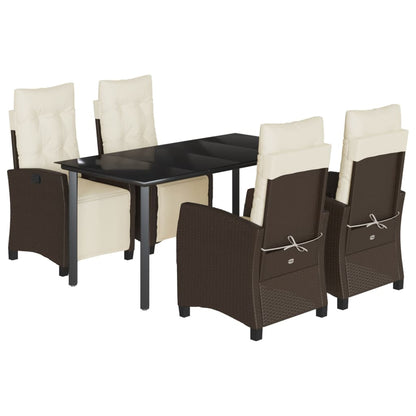 Set da Pranzo da Giardino 5pz con Cuscini in Polyrattan Marrone | homemem39