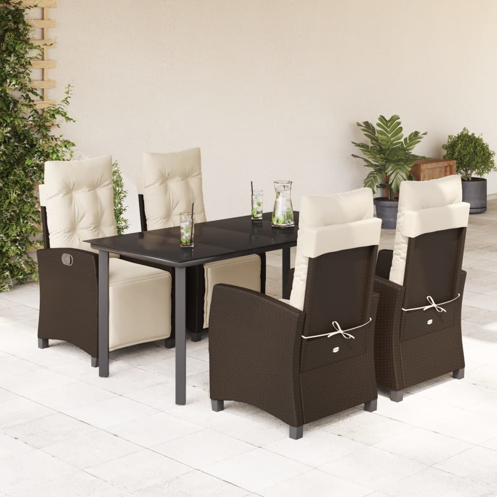 Set da Pranzo da Giardino 5pz con Cuscini in Polyrattan Marrone | homemem39