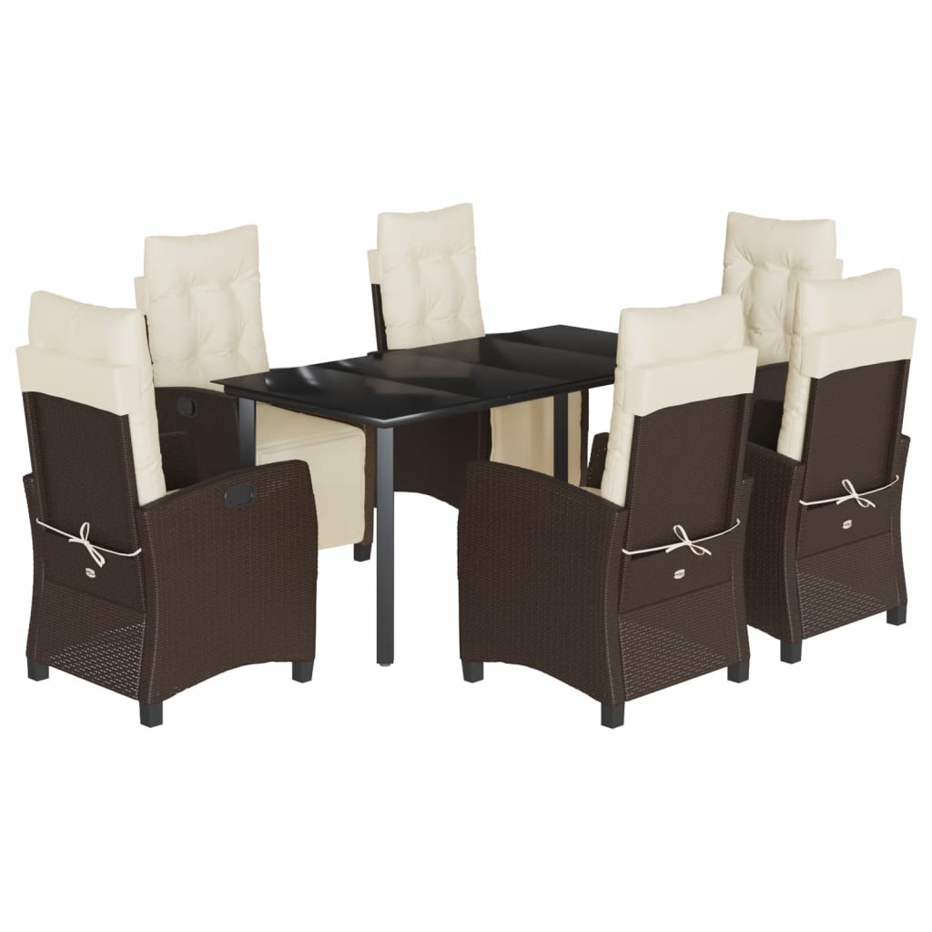 Set da Pranzo da Giardino 7pz con Cuscini in Polyrattan Marrone | homemem39