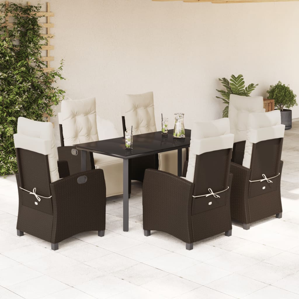 Set da Pranzo da Giardino 7pz con Cuscini in Polyrattan Marrone | homemem39
