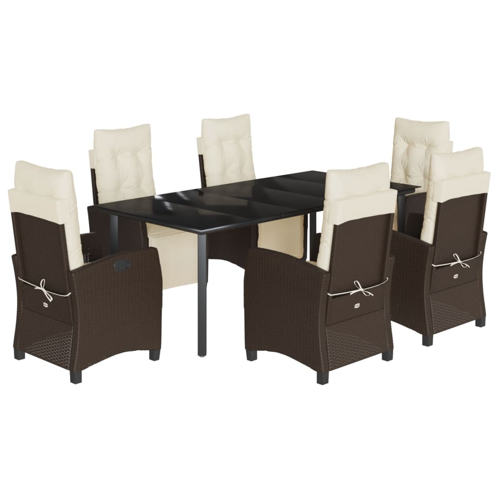 Set da Pranzo da Giardino 7pz con Cuscini in Polyrattan Marrone | homemem39