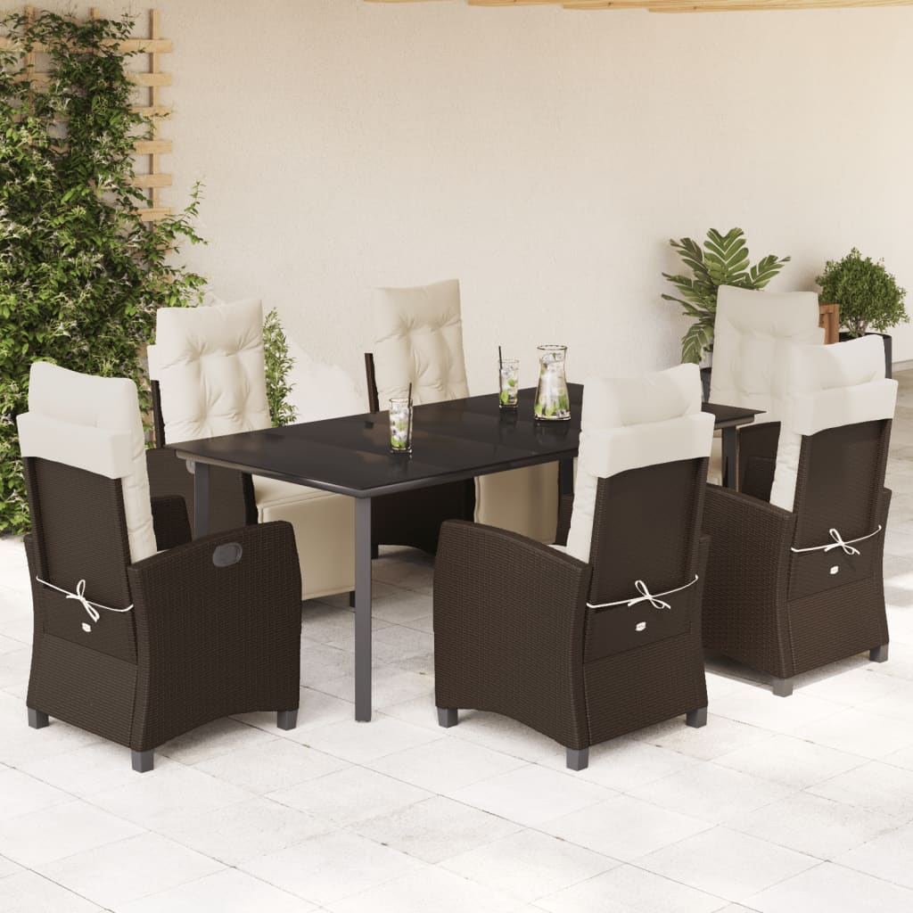 Set da Pranzo da Giardino 7pz con Cuscini in Polyrattan Marrone | homemem39