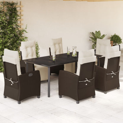 Set da Pranzo da Giardino 7pz con Cuscini in Polyrattan Marrone | homemem39