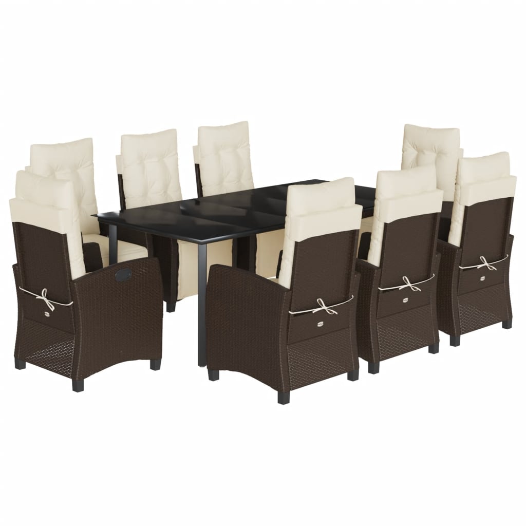 Set da Pranzo da Giardino 9pz con Cuscini Marrone in Polyrattan | homemem39