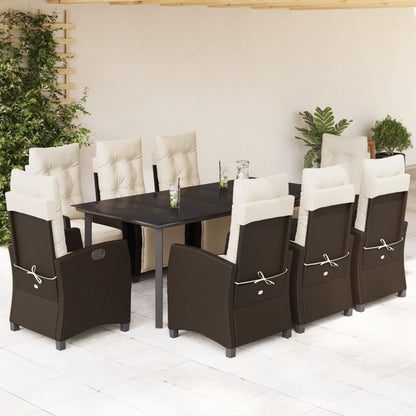Set da Pranzo da Giardino 9pz con Cuscini Marrone in Polyrattan | homemem39