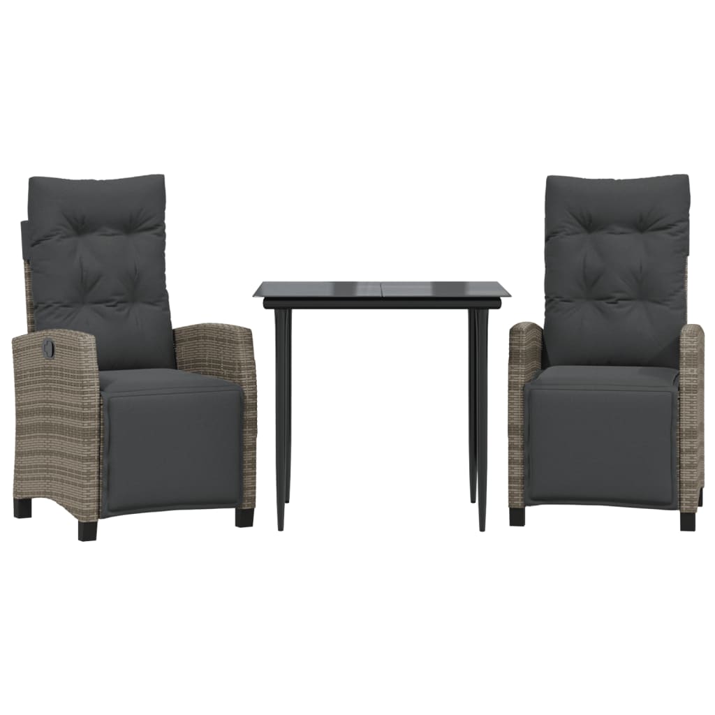 Set da Pranzo da Giardino 3 pz con Cuscini in Polyrattan Grigio | homemem39