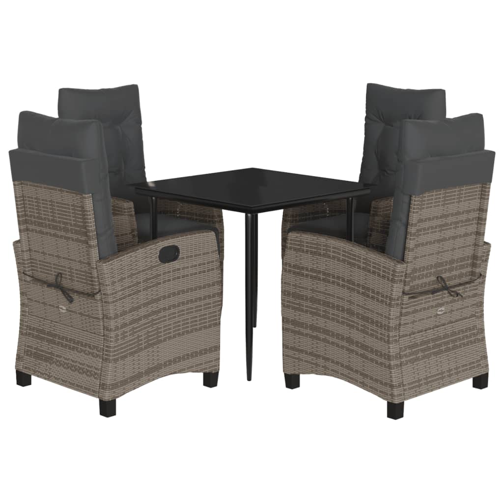 Set da Pranzo da Giardino 5 pz con Cuscini in Polyrattan Grigio | homemem39