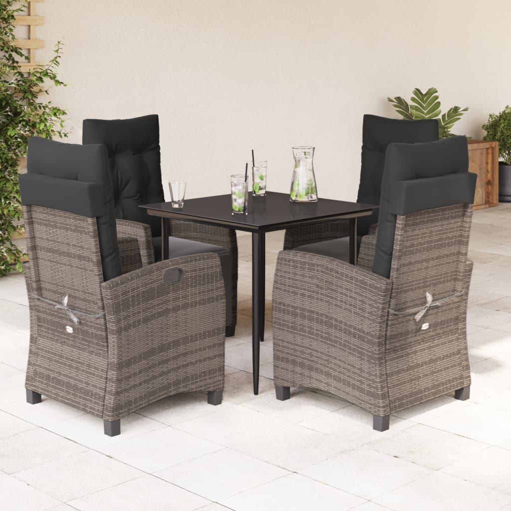 Set da Pranzo da Giardino 5 pz con Cuscini in Polyrattan Grigio | homemem39