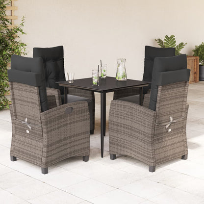 Set da Pranzo da Giardino 5 pz con Cuscini in Polyrattan Grigio | homemem39
