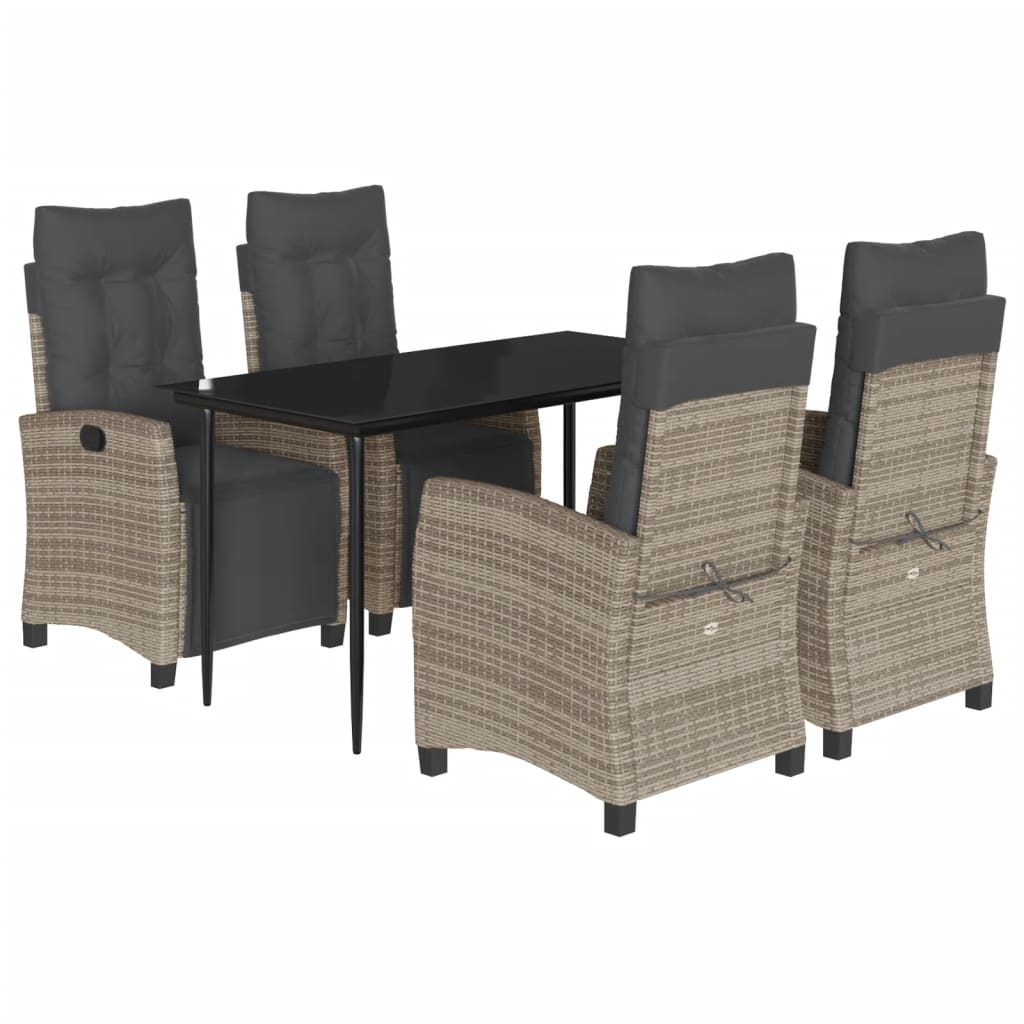Set da Pranzo da Giardino 5 pz con Cuscini in Polyrattan Grigio | homemem39