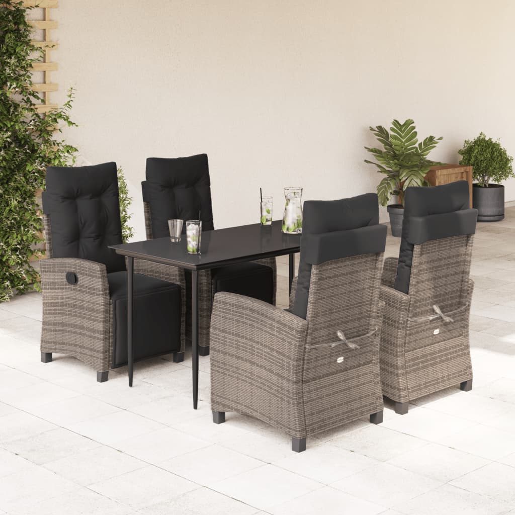 Set da Pranzo da Giardino 5 pz con Cuscini in Polyrattan Grigio | homemem39