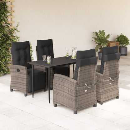 Set da Pranzo da Giardino 5 pz con Cuscini in Polyrattan Grigio | homemem39