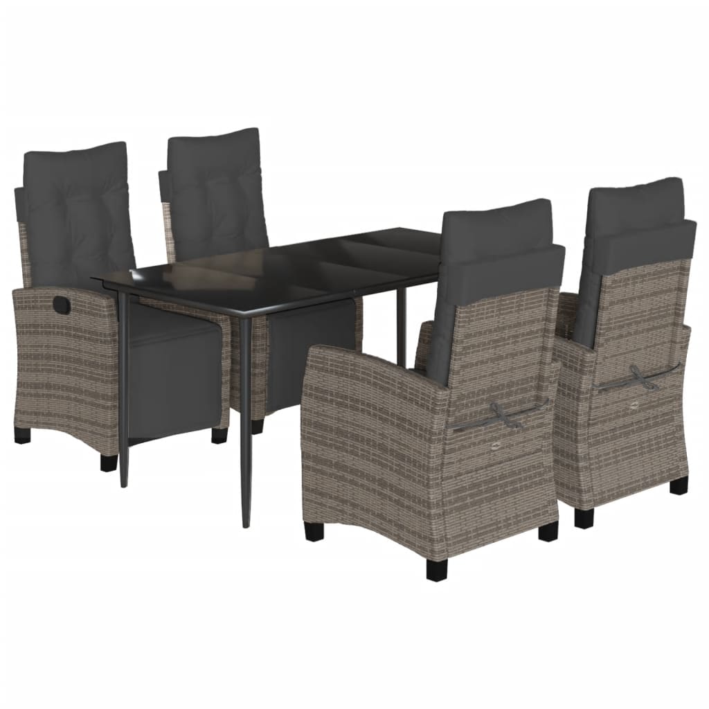 Set da Pranzo da Giardino 5 pz con Cuscini in Polyrattan Grigio | homemem39