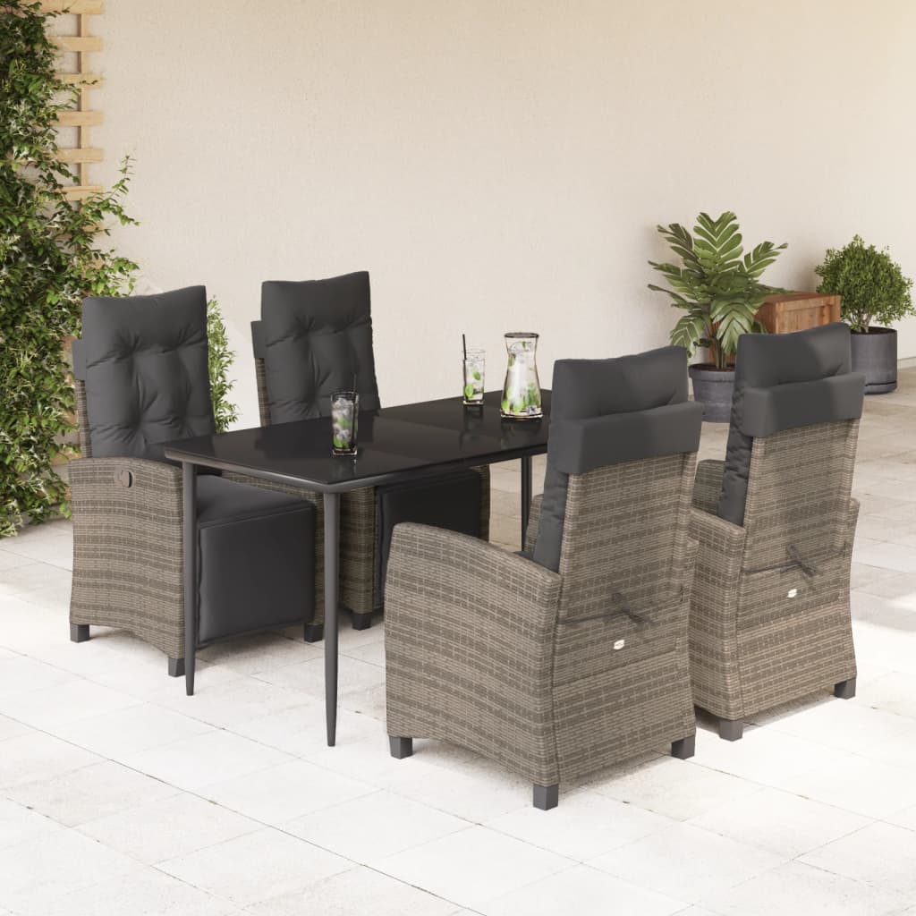 Set da Pranzo da Giardino 5 pz con Cuscini in Polyrattan Grigio | homemem39