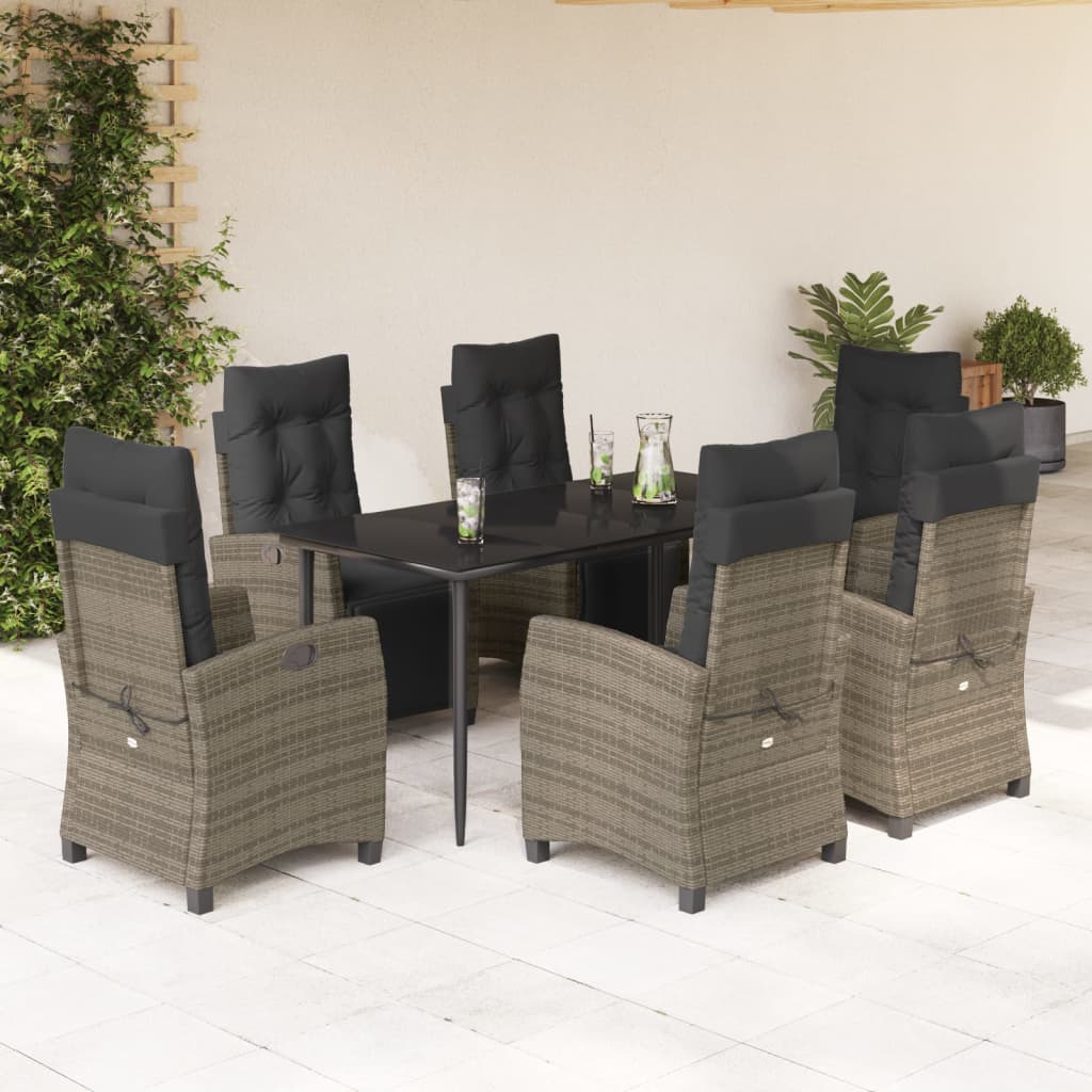 Set da Pranzo da Giardino 7 pz con Cuscini in Polyrattan Grigio | homemem39