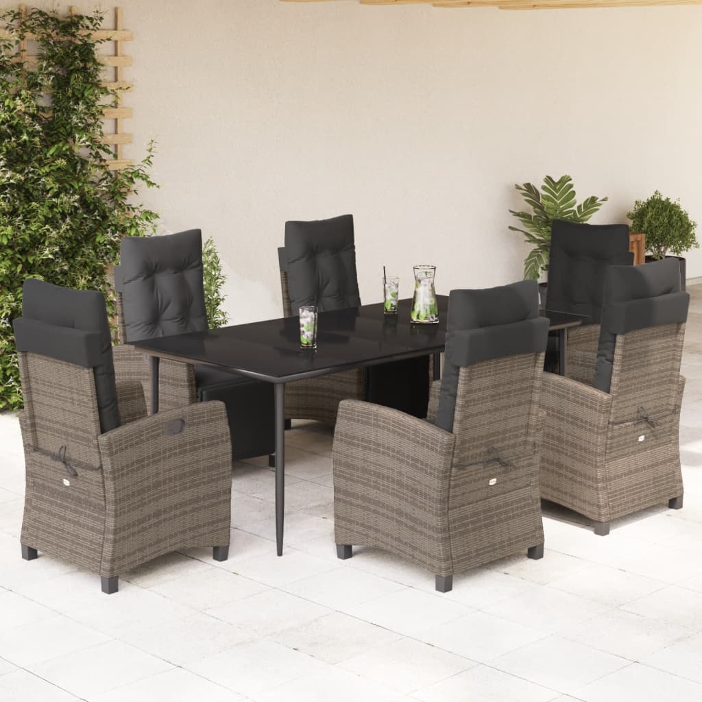 Set da Pranzo da Giardino 7 pz con Cuscini in Polyrattan Grigio - homemem39