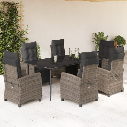 Set da Pranzo da Giardino 7 pz con Cuscini in Polyrattan Grigio - homemem39