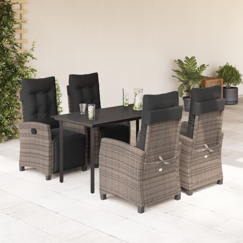 Set da Pranzo da Giardino 5 pz con Cuscini in Polyrattan Grigio | homemem39