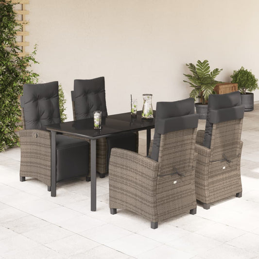 Set da Pranzo da Giardino 5 pz con Cuscini in Polyrattan Grigio - homemem39