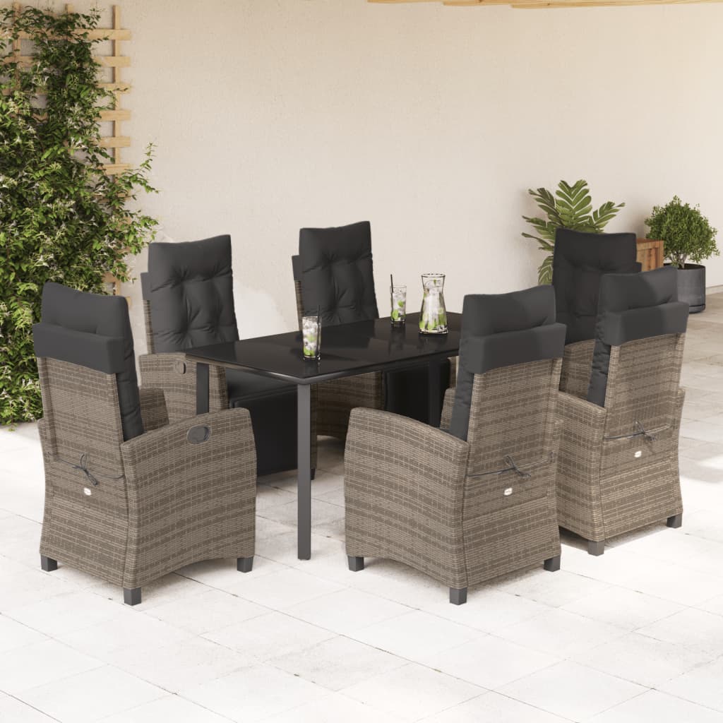Set da Pranzo da Giardino 7 pz con Cuscini in Polyrattan Grigio | homemem39