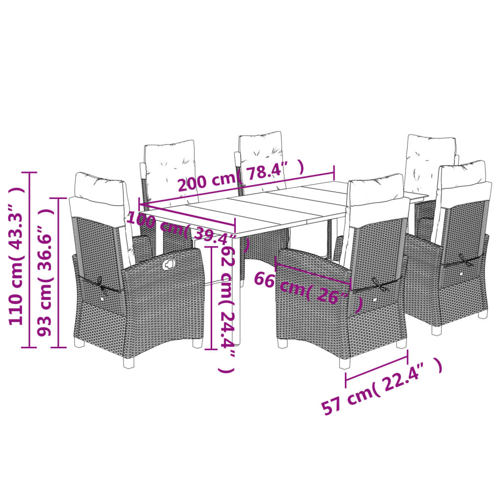 Set da Pranzo da Giardino 7 pz con Cuscini in Polyrattan Grigio | homemem39