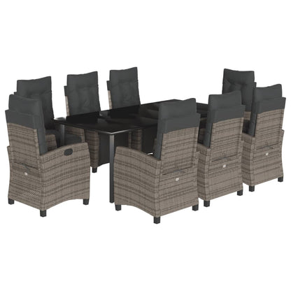 Set da Pranzo da Giardino 9 pz con Cuscini in Polyrattan Grigio