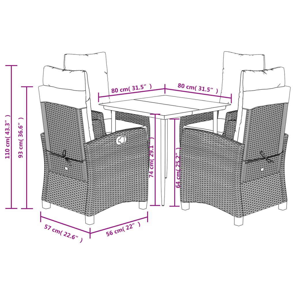 Set da Pranzo da Giardino 5 pz con Cuscini Beige in Polyrattan | homemem39