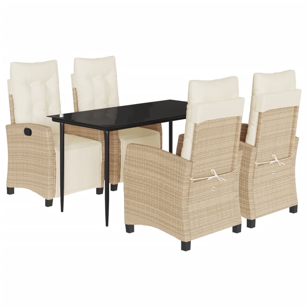 Set da Pranzo da Giardino 5 pz con Cuscini Beige in Polyrattan | homemem39