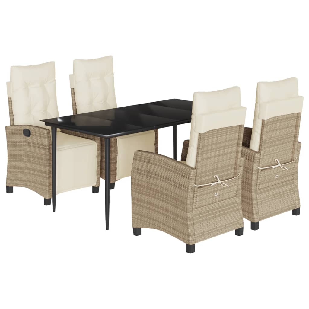 Set da Pranzo da Giardino 5 pz con Cuscini Beige in Polyrattan | homemem39