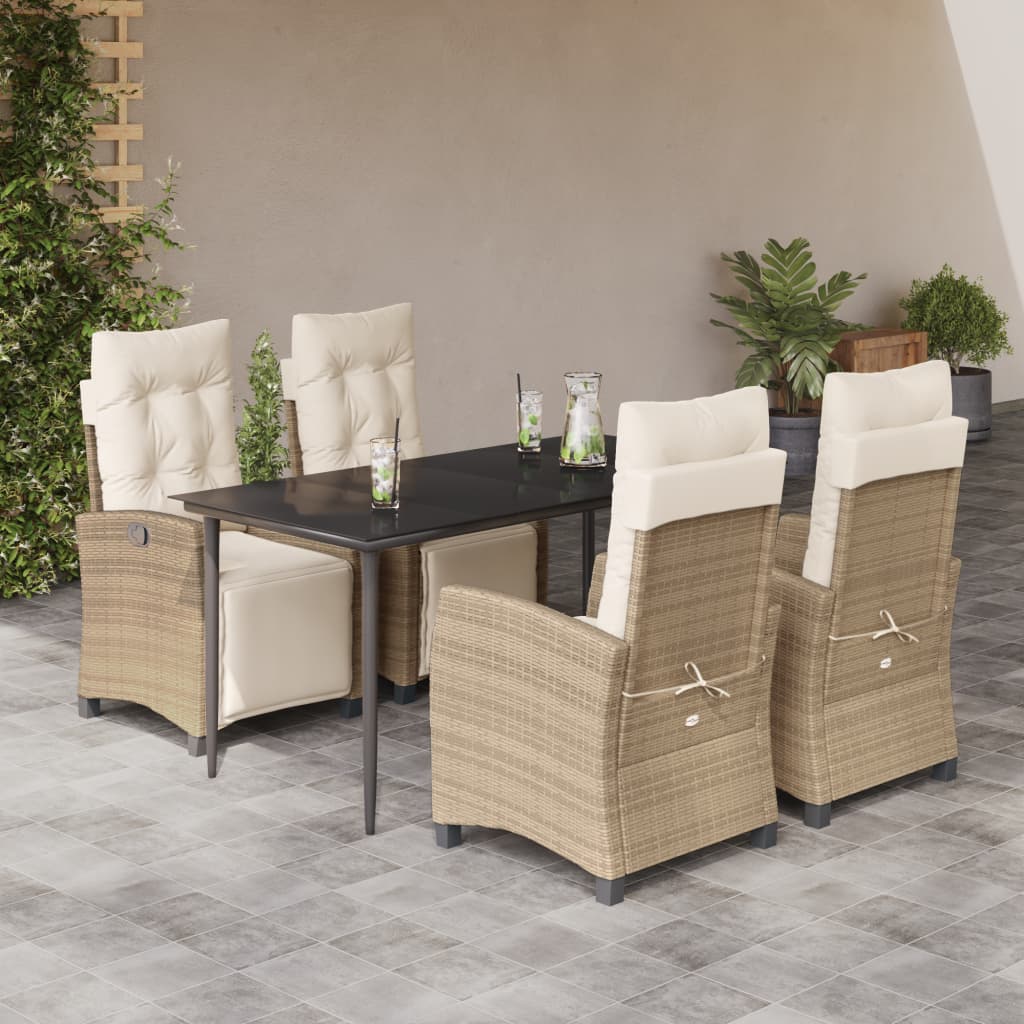 Set da Pranzo da Giardino 5 pz con Cuscini Beige in Polyrattan | homemem39