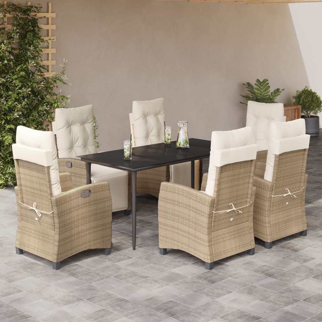 Set da Pranzo da Giardino 7 pz con Cuscini Beige in Polyrattan | homemem39