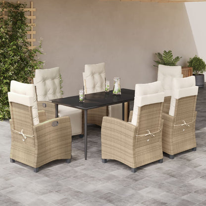 Set da Pranzo da Giardino 7 pz con Cuscini Beige in Polyrattan | homemem39
