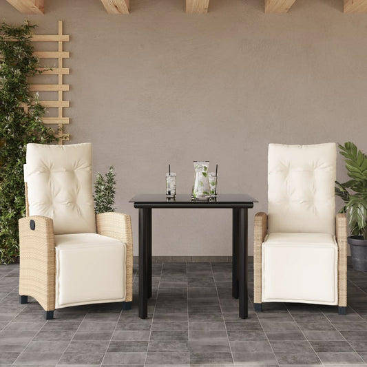 Set da Pranzo da Giardino 3 pz con Cuscini Beige in Polyrattan | homemem39