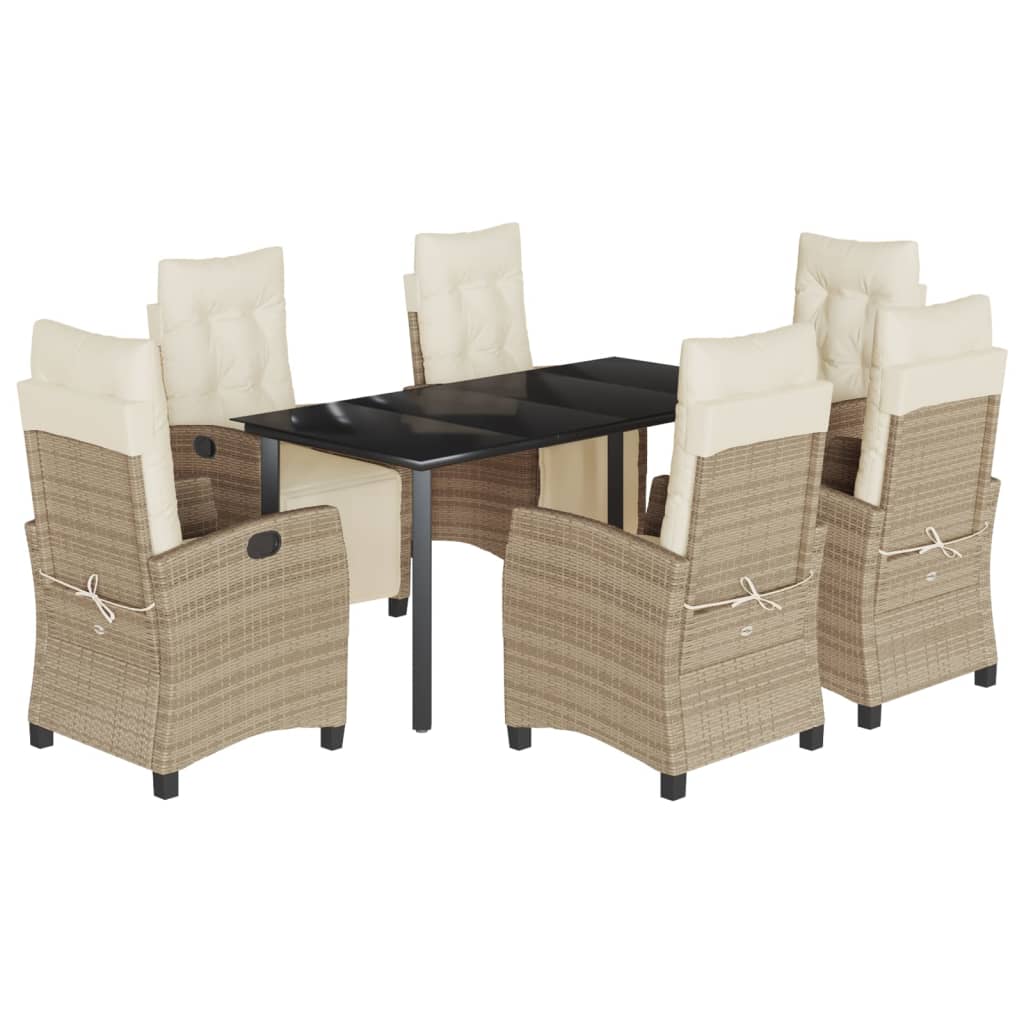 Set da Pranzo da Giardino 7 pz con Cuscini Beige in Polyrattan | homemem39