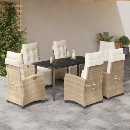 Set da Pranzo da Giardino 7 pz con Cuscini Beige in Polyrattan | homemem39