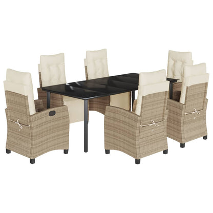 Set da Pranzo da Giardino 7 pz con Cuscini Beige in Polyrattan