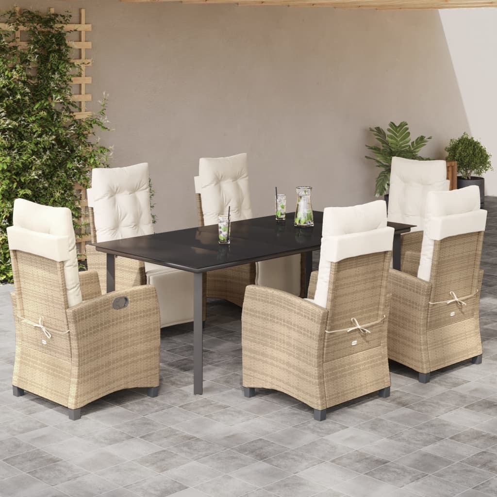 Set da Pranzo da Giardino 7 pz con Cuscini Beige in Polyrattan | homemem39