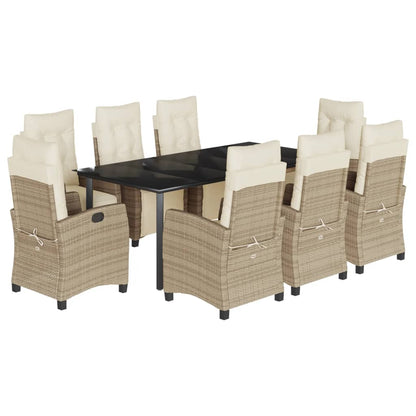 Set da Pranzo da Giardino 9 pz con Cuscini Beige in Polyrattan