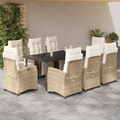 Set da Pranzo da Giardino 9 pz con Cuscini Beige in Polyrattan | homemem39