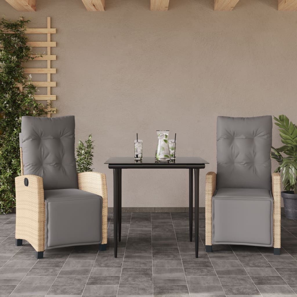 Set Pranzo da Giardino 3 pz con Cuscini Beige Misto Polyrattan | homemem39