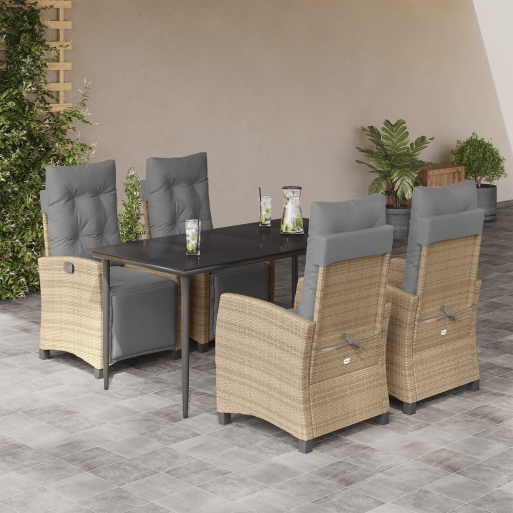 Set Pranzo da Giardino 5 pz con Cuscini Beige Misto Polyrattan | homemem39
