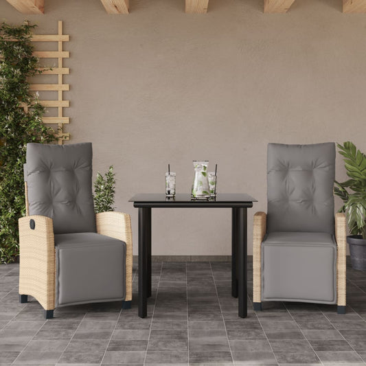 Set Pranzo da Giardino 3 pz con Cuscini Beige Misto Polyrattan | homemem39