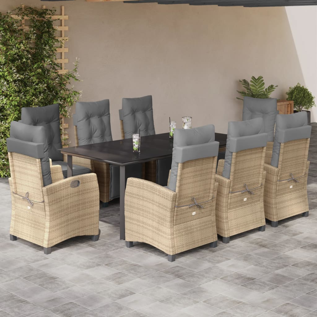 Set Pranzo da Giardino 9 pz con Cuscini Beige Misto Polyrattan | homemem39
