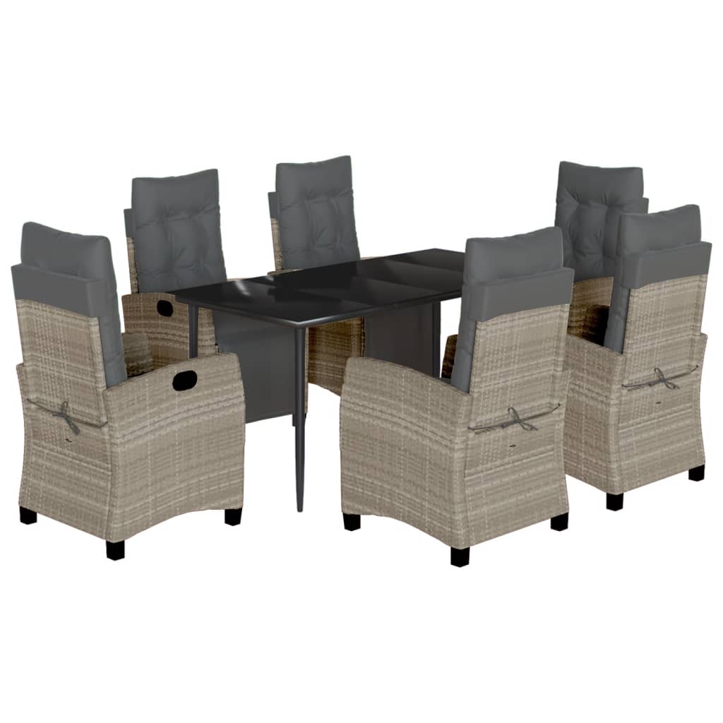 Set da Pranzo da Giardino 7 pz Cuscini Polyrattan Grigio Chiaro - homemem39