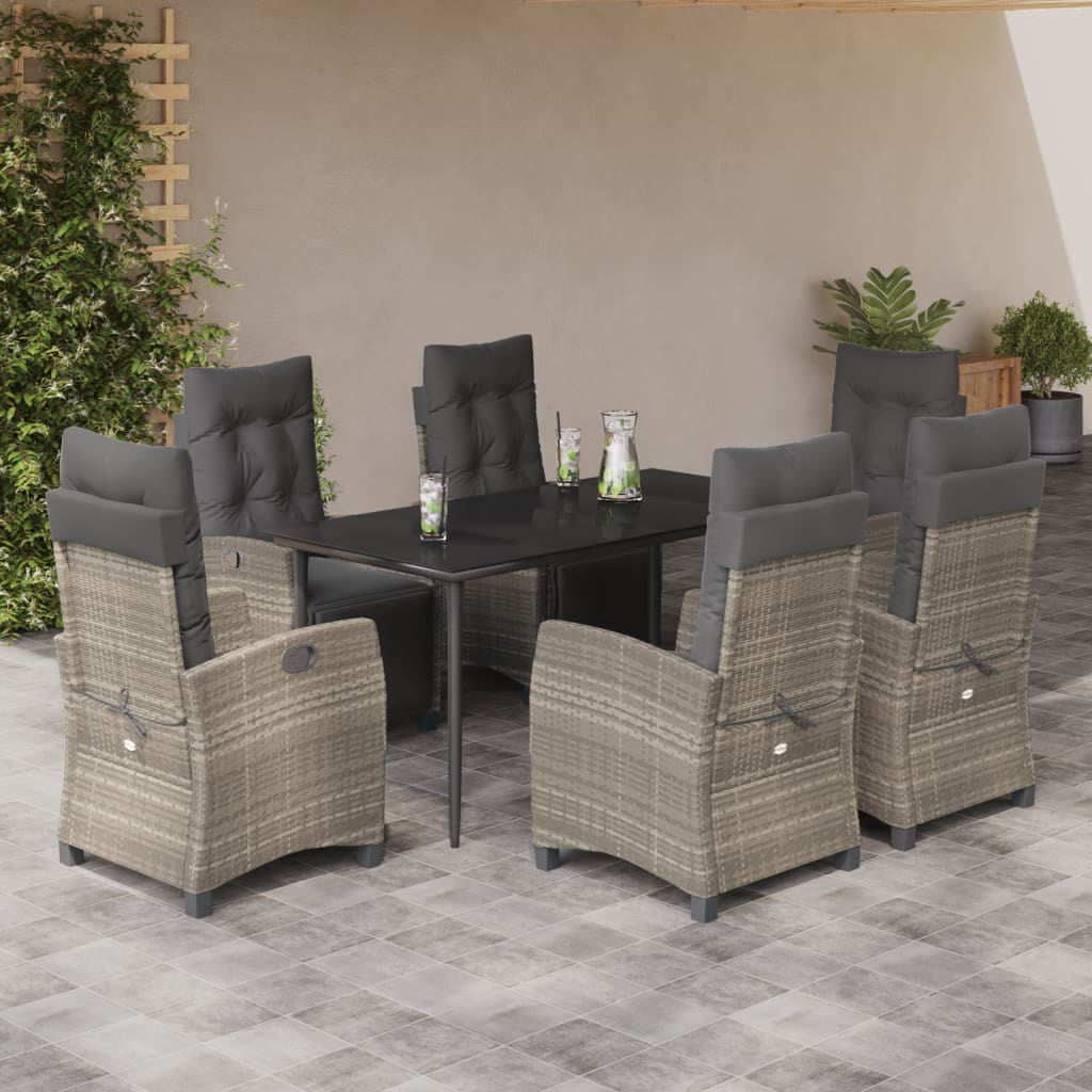 Set da Pranzo da Giardino 7 pz Cuscini Polyrattan Grigio Chiaro - homemem39
