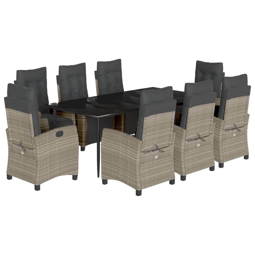 Set Pranzo da Giardino 9pz con Cuscini Grigio Chiaro Polyrattan - homemem39