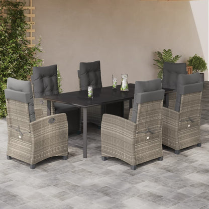 Set da Pranzo da Giardino 7 pz Cuscini Polyrattan Grigio Chiaro - homemem39